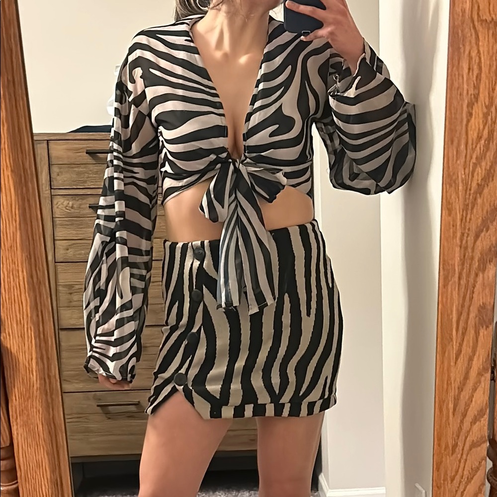 Zebra Print Chiffon Tie-Front Top (Top Only)